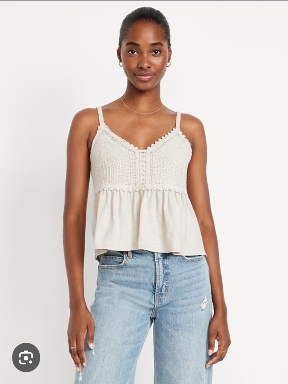 Old Navy Crochet Baby Doll Peplum Cami in Cream Women's M
